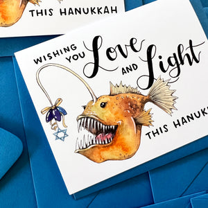 Anglerfish Love And Light Happy Hanukkah Card