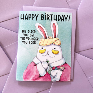 Skincare Routine Bunny Happy Birthday Card