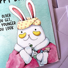 Load image into Gallery viewer, Skincare Routine Bunny Happy Birthday Card
