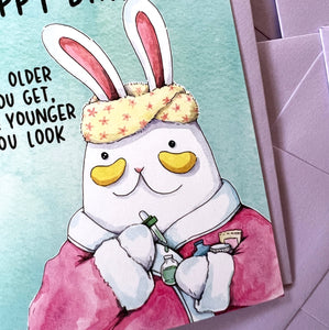 Skincare Routine Bunny Happy Birthday Card